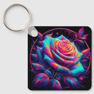 Vibrant Neon Rose Nyckelring