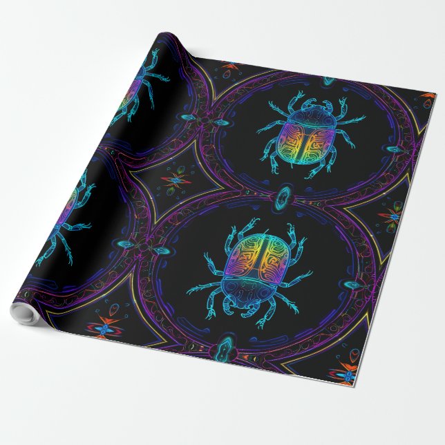 Vibrant Neon Scarab Presentpapper (Utrullad)