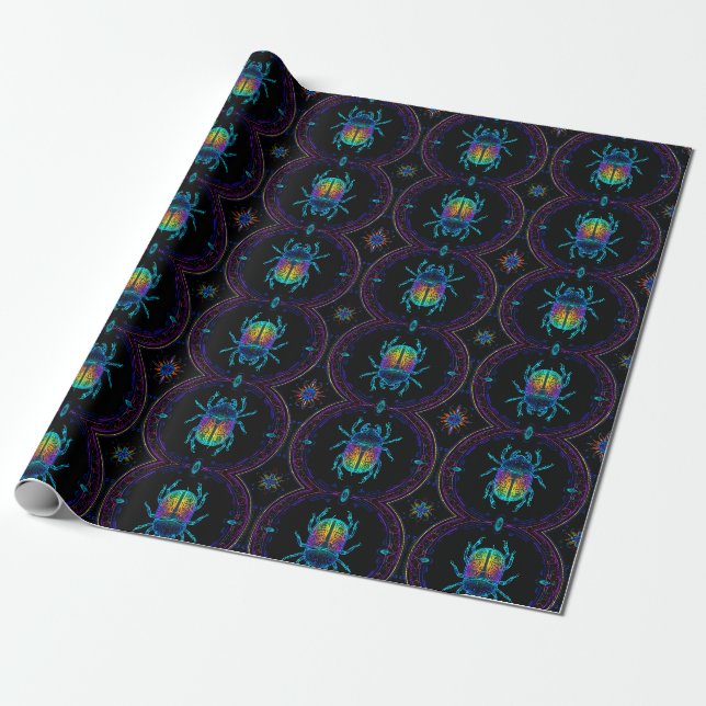 Vibrant Neon Scarab Presentpapper (Utrullad)