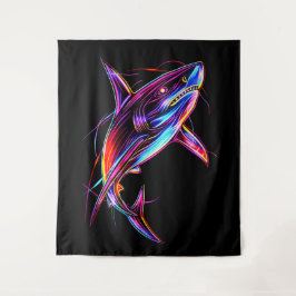 Vibrant Neon Shark Modern Digital Ocean