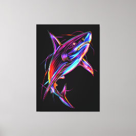 Vibrant Neon Shark Modern Digital Ocean Canvastryck