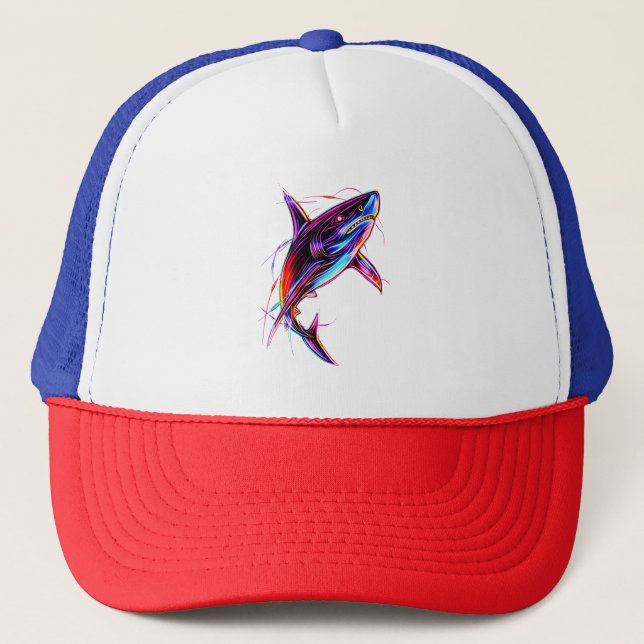 Vibrant Neon Shark Modern Digital Ocean Keps (Framsida)