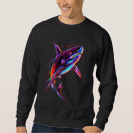 Vibrant Neon Shark Modern Digital Ocean Lång Ärmad Tröja