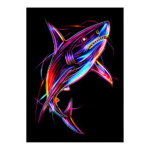 Vibrant Neon Shark Modern Digital Ocean