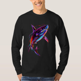 Vibrant Neon Shark Modern Digital Ocean T Shirt