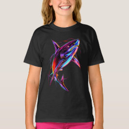 Vibrant Neon Shark Modern Digital Ocean T Shirt