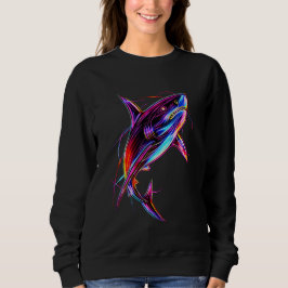 Vibrant Neon Shark Modern Digital Ocean T Shirt