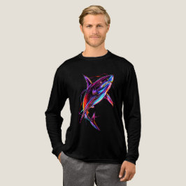 Vibrant Neon Shark Modern Digital Ocean T Shirt