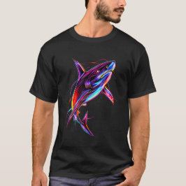 Vibrant Neon Shark Modern Digital Ocean T Shirt