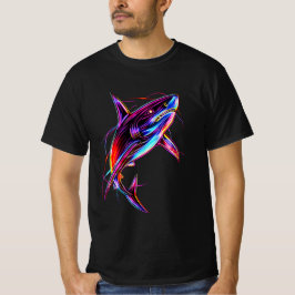 Vibrant Neon Shark Modern Digital Ocean T Shirt
