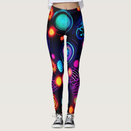Vibrant Neon Spiral och Dot Art Leggings