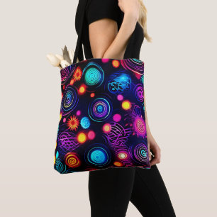 Vibrant Neon Spiral och Dot Art Tygkasse