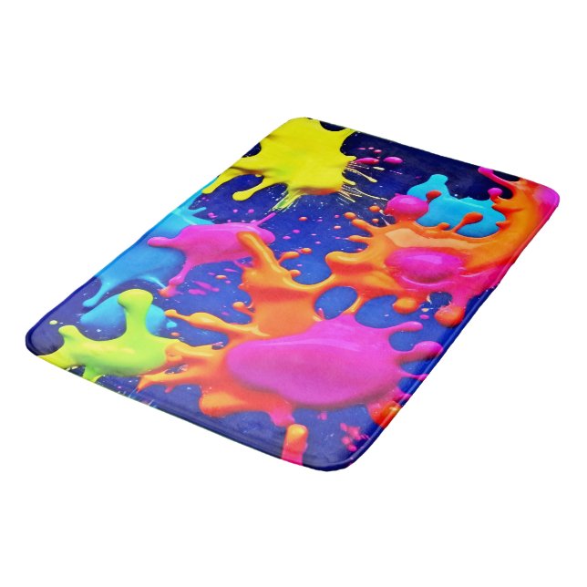 Vibrant Neon Stänk på Mörk Canvas Badrumsmatta (Vinklad)