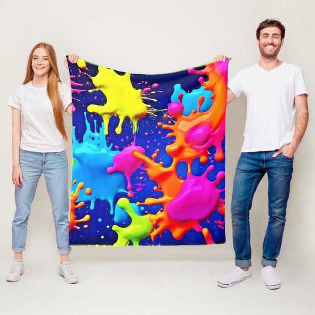 Vibrant Neon Stänk på Mörk Canvas Fleecefilt (På plats)