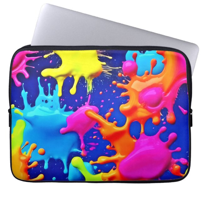 Vibrant Neon Stänk på Mörk Canvas Laptop Fodral (Framsidan)