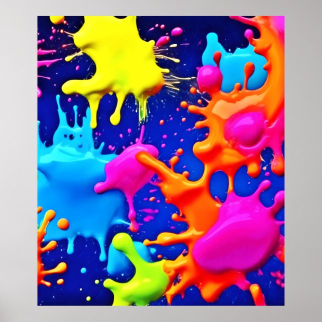 Vibrant Neon Stänk på Mörk Canvas Poster (Framsidan)