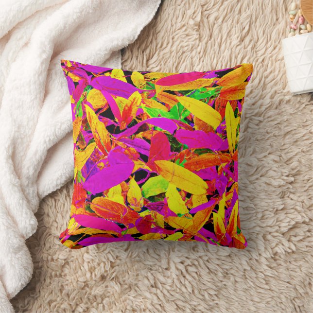 Vibrant NeonLeaf Elegance Mönster Kudde (Filt)