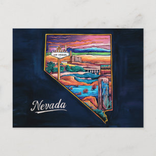 Vibrant Nevada Karta Art Vykort