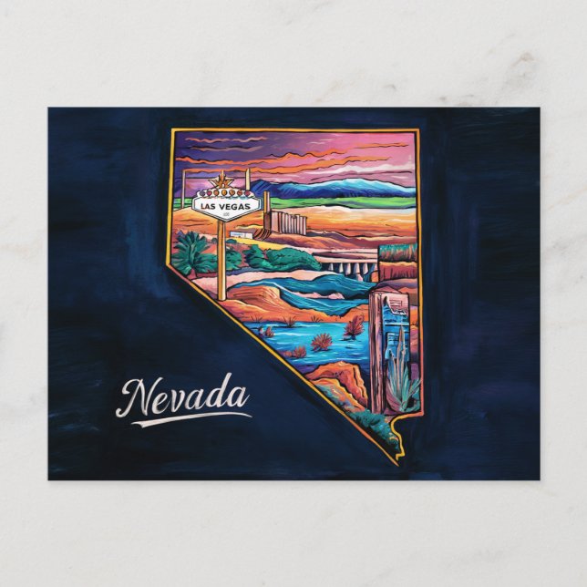 Vibrant Nevada Karta Art Vykort (Framsida)