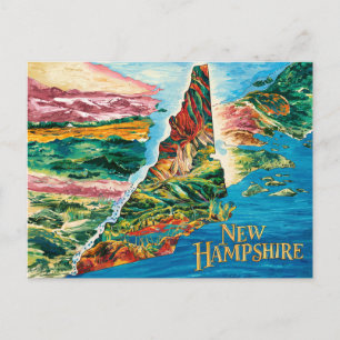 Vibrant New Hampshire Karta Art Vykort