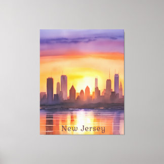 Vibrant New jersey Watercolor Sunset Art Canvastryck