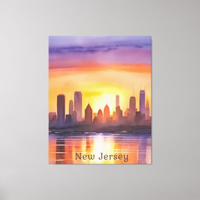 Vibrant New jersey Watercolor Sunset Art Canvastryck (Framsida)