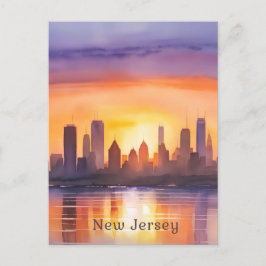 Vibrant New jersey Watercolor Sunset Art Vykort