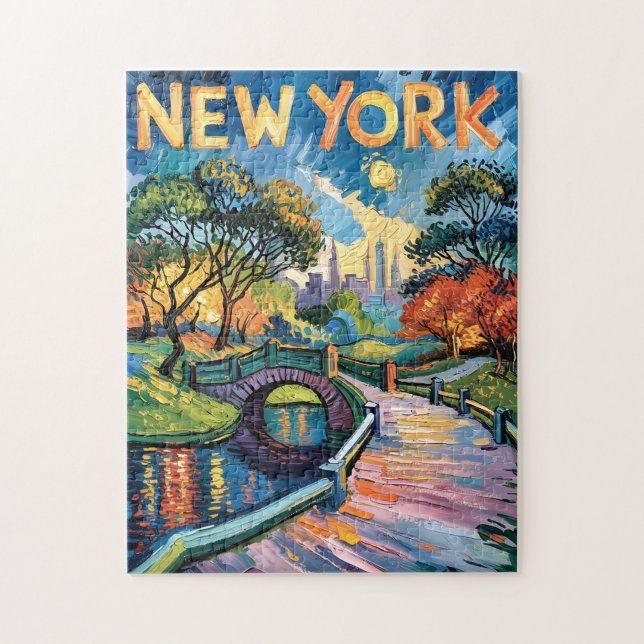 Vibrant New York Central Park USA Van Gogh Style Pussel (Vertikal)