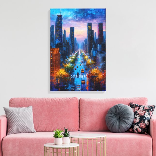 Vibrant Night Cityscape Canvas Print (Insitu (Vardagsrum))