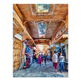 Vibrant nordafrikansk bazaar med köpare fototryck