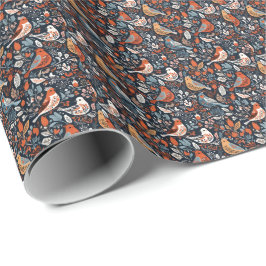 Vibrant nordisk Blommigt och fågeln Mönster Presentpapper