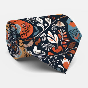 Vibrant nordisk Blommigt och fågeln Mönster Slips