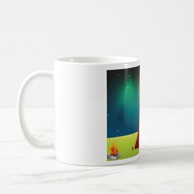 Vibrant Northern Lights Camping Tent Night Kaffemugg (Vänster)