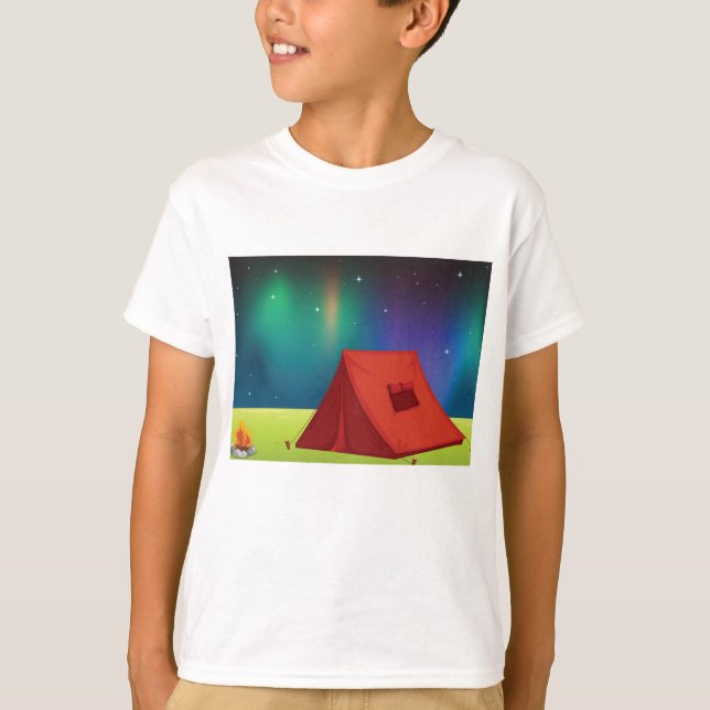 Vibrant Northern Lights Camping Tent Night T Shirt (Framsida)