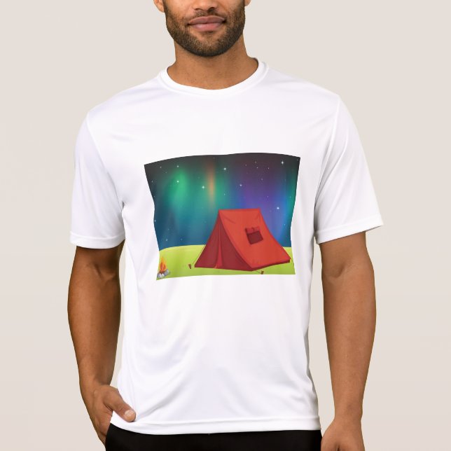 Vibrant Northern Lights Camping Tent Night T Shirt (Framsida)