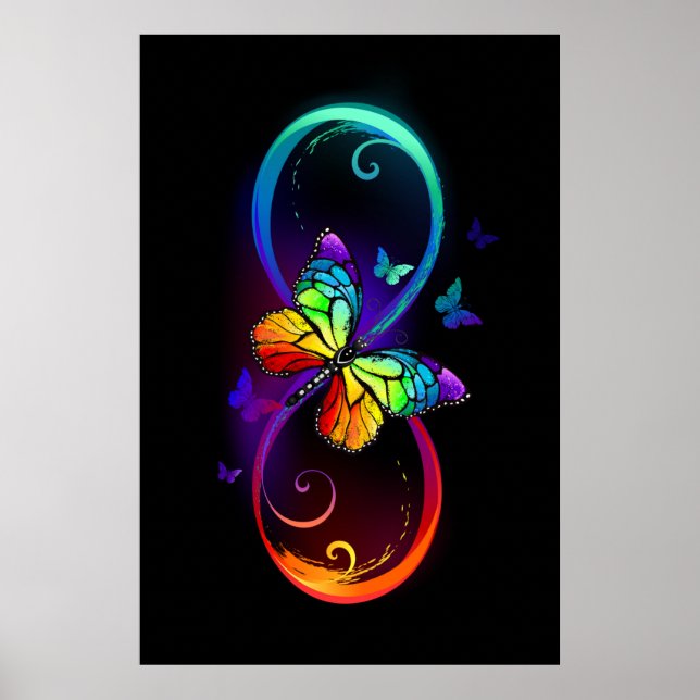 Vibrant oändlighet med regnbågsfjäril på svart poster (Framsidan)