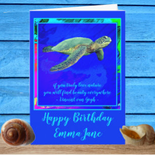 Vibrant Ocean Blue Sea Turtle Grattis på födelseda Kort