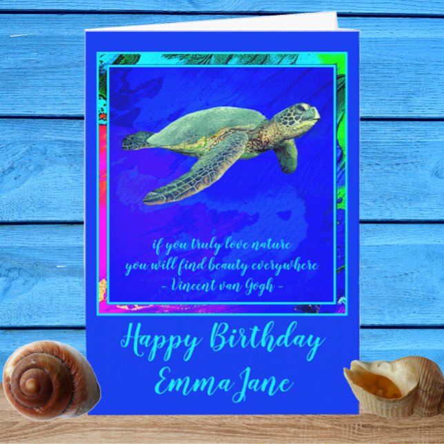 Vibrant Ocean Blue Sea Turtle Grattis på födelseda Kort (Skapare uppladdad)