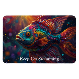 Vibrant Ocean Life: Färgfull fisksimning Magnet