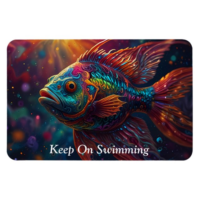 Vibrant Ocean Life: Färgfull fisksimning Magnet (Horisontell)