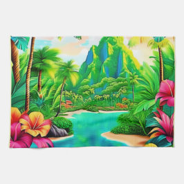 Vibrant Oceanen Vågar & Handflatan Träd Art Kökshandduk