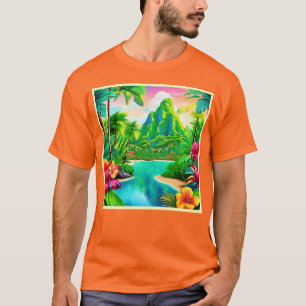 Vibrant Oceanen Vågar & Handflatan Träd Art T Shirt
