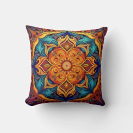 Vibrant och Ornate Mandala Artwork Kudde