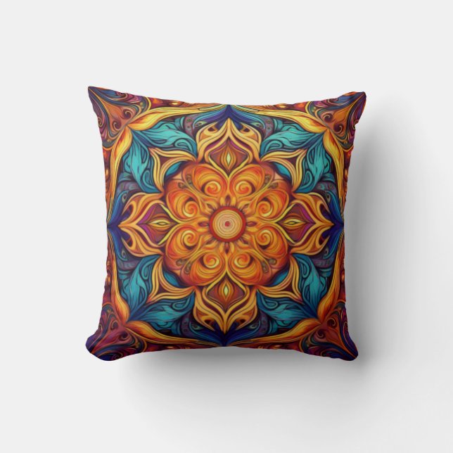 Vibrant och Ornate Mandala Artwork Kudde (Framsida)