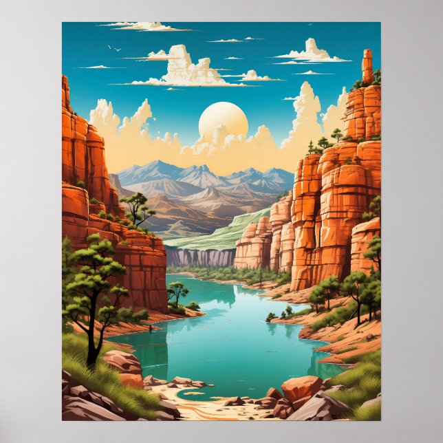Vibrant och Retro Grand Canyon Art Poster (Framsidan)