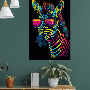 Vibrant och Streckande färgad zebra Poster