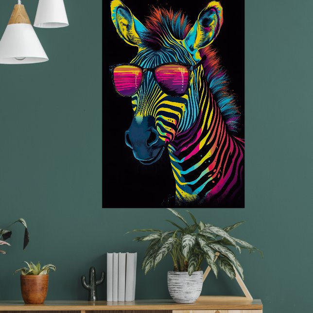 Vibrant och Streckande färgad zebra Poster (Vardagsrum 1)