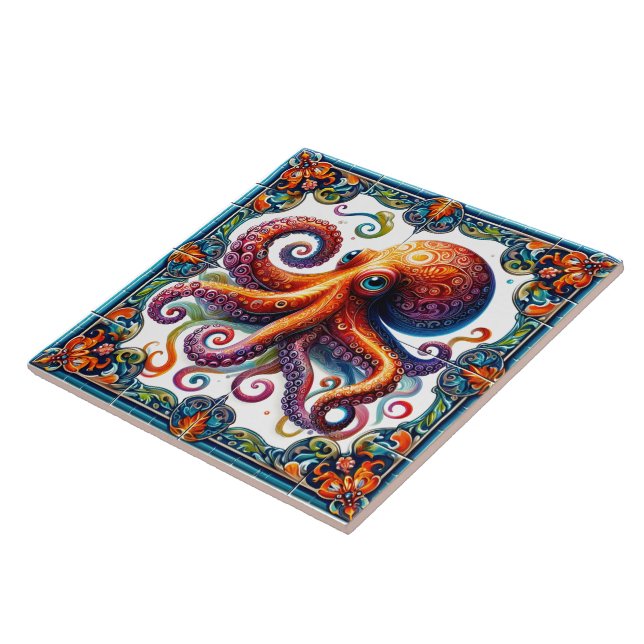 Vibrant Octopus Tile Art Djup Ocean Life Kakelplatta (Sidan)