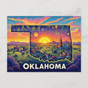 Vibrant Oklahoma Ligcape Art Färgstat Il Helg Vykort