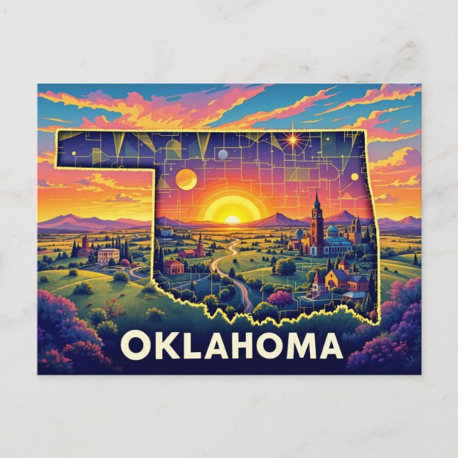 Vibrant Oklahoma Ligcape Art | Färgstat Il Helg Vykort (Framsida)